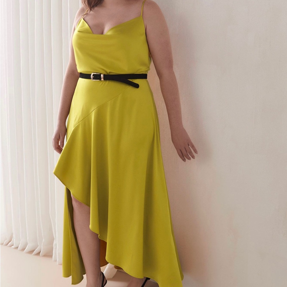 Addition Elle Vibrant Yellow Asymmetrical Maxi Dress